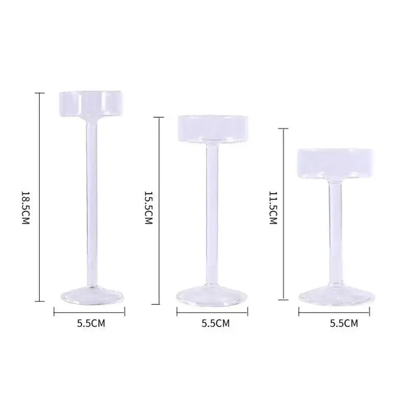 Minimal Glass Candlesticks Candle Holder Set │ Modern Nordic Transparent Tall Candle Stand - Besontique Home
