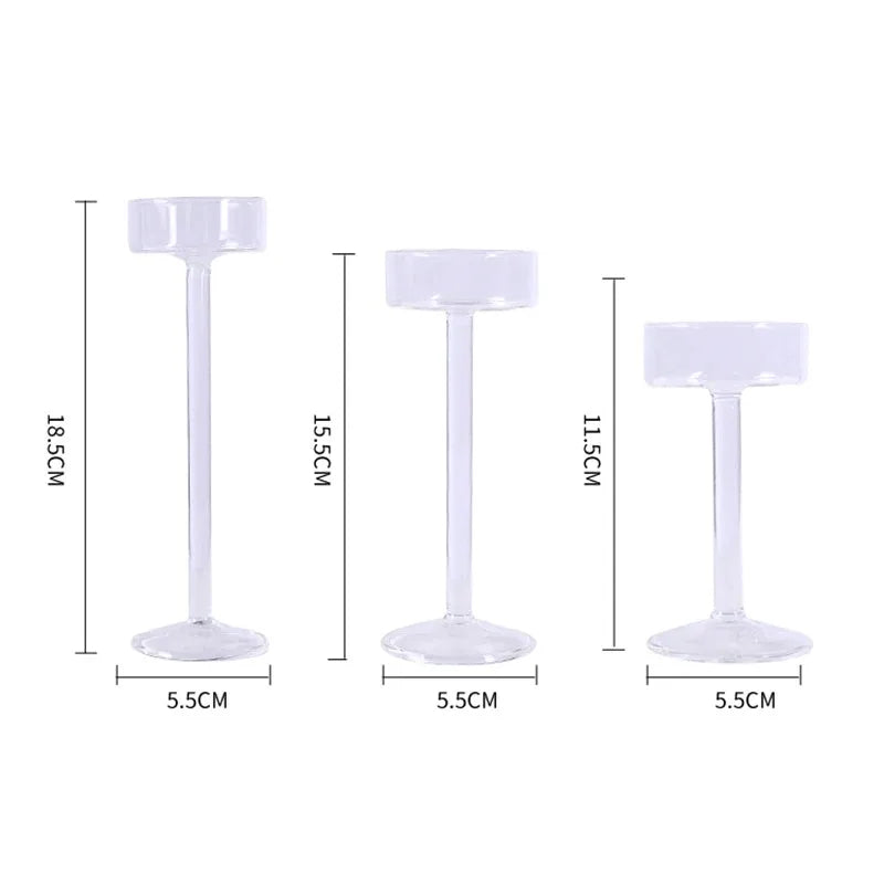 Minimal Glass Candlesticks Candle Holder Set │ Modern Nordic Transparent Tall Candle Stand - Besontique Home