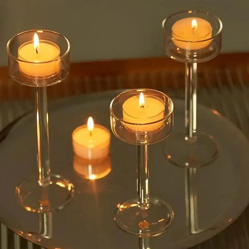 Minimal Glass Candlesticks Candle Holder Set │ Modern Nordic Transparent Tall Candle Stand - Besontique Home