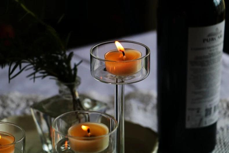 Minimal Glass Candlesticks Candle Holder Set │ Modern Nordic Transparent Tall Candle Stand - Besontique Home