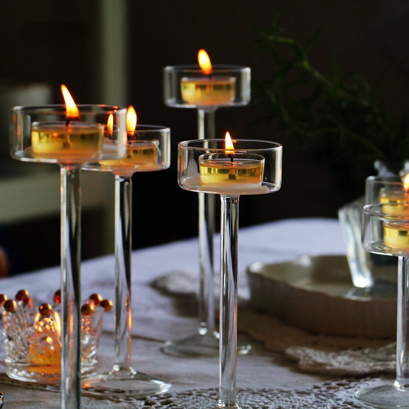 Minimal Glass Candlesticks Candle Holder Set │ Modern Nordic Transparent Tall Candle Stand - Besontique Home