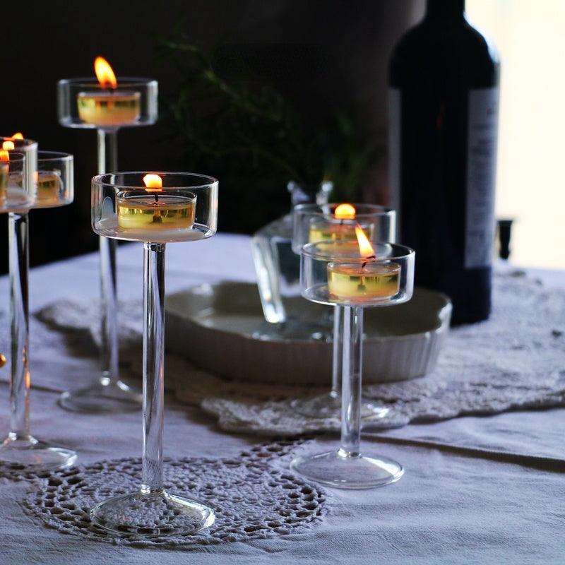 Minimal Glass Candlesticks Candle Holder Set │ Modern Nordic Transparent Tall Candle Stand - Besontique Home