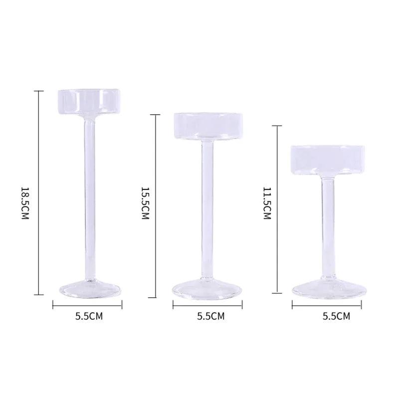 Minimal Glass Candlesticks Candle Holder Set │ Modern Nordic Transparent Tall Candle Stand - Besontique Home