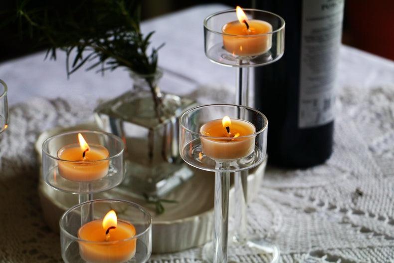 Minimal Glass Candlesticks Candle Holder Set │ Modern Nordic Transparent Tall Candle Stand - Besontique Home
