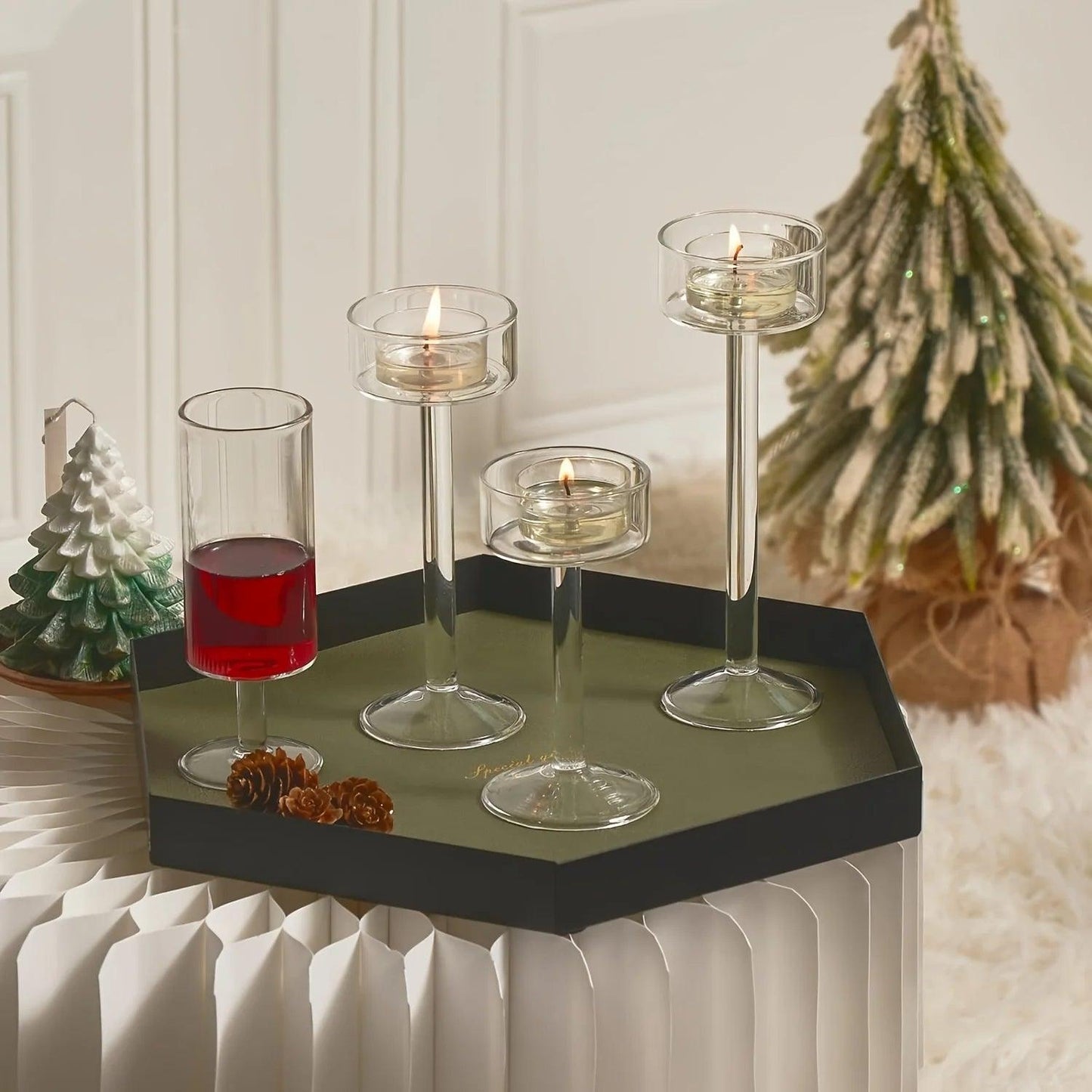 Minimal Glass Candlesticks Candle Holder Set │ Modern Nordic Transparent Tall Candle Stand - Besontique Home