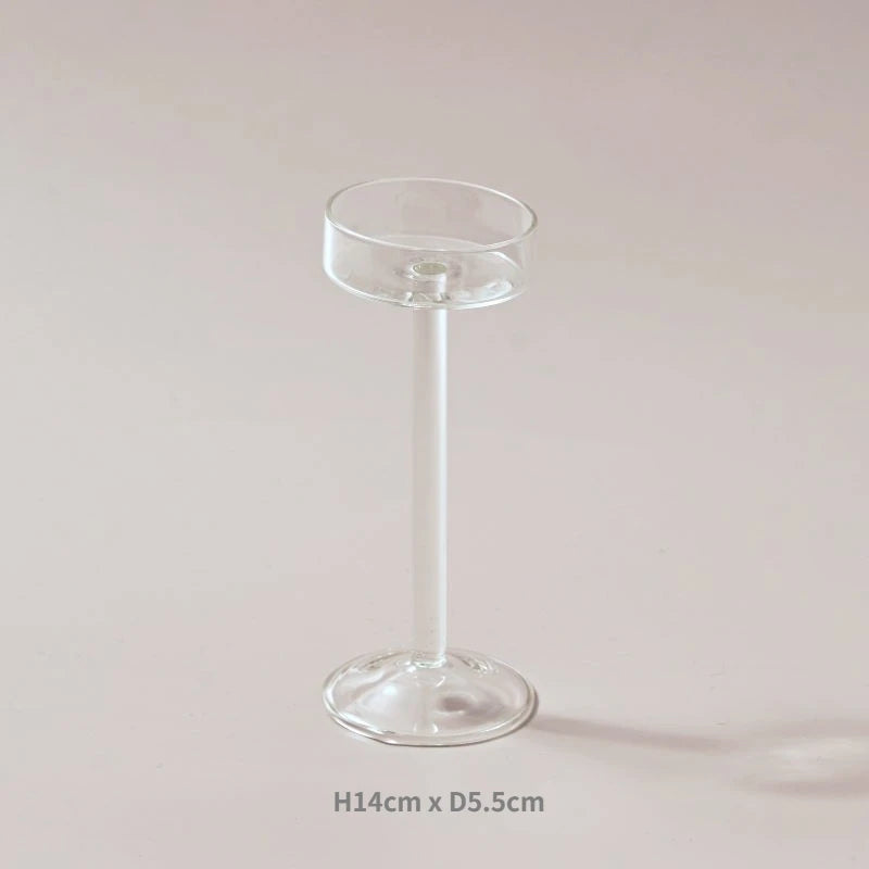 Minimal Glass Candlesticks Candle Holder Set │ Modern Nordic Transparent Tall Candle Stand - Besontique Home