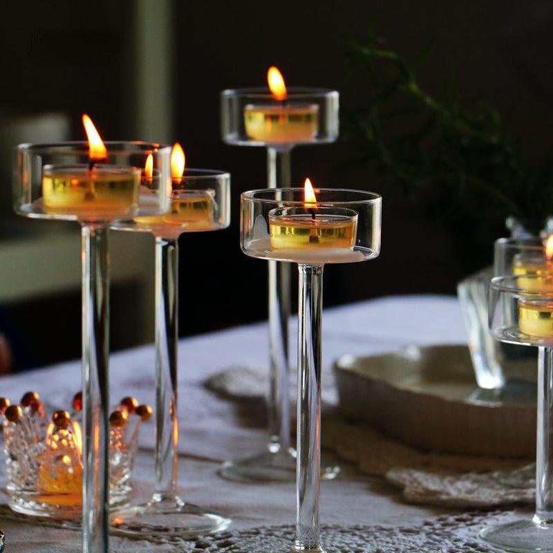 Minimal Glass Candlesticks Candle Holder Set │ Modern Nordic Transparent Tall Candle Stand - Besontique Home