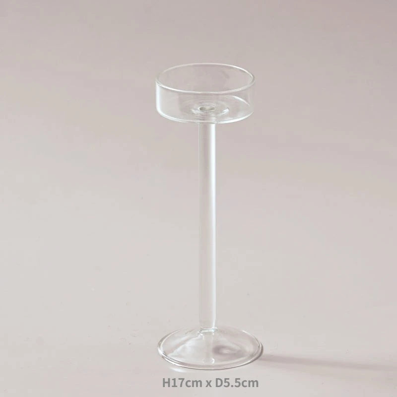 Minimal Glass Candlesticks Candle Holder Set │ Modern Nordic Transparent Tall Candle Stand - Besontique Home