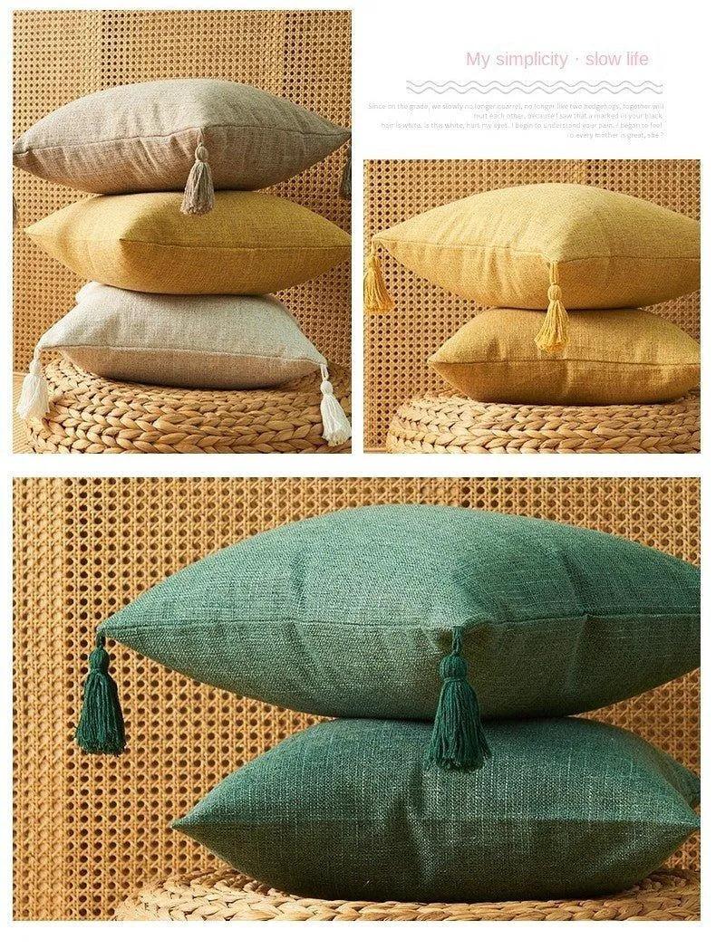 Minimal Linen Cushion Cover with Tassels - Besontique Home