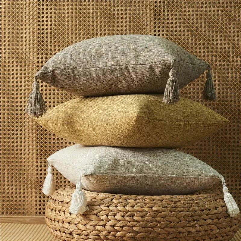 Minimal Linen Cushion Cover with Tassels - Besontique Home
