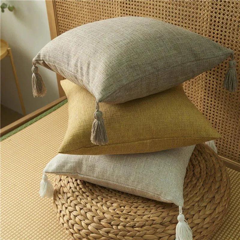Minimal Linen Cushion Cover with Tassels - Besontique Home