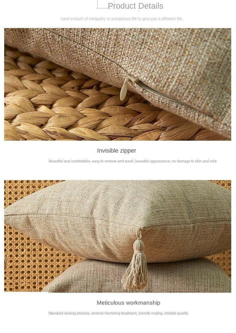 Minimal Linen Cushion Cover with Tassels - Besontique Home
