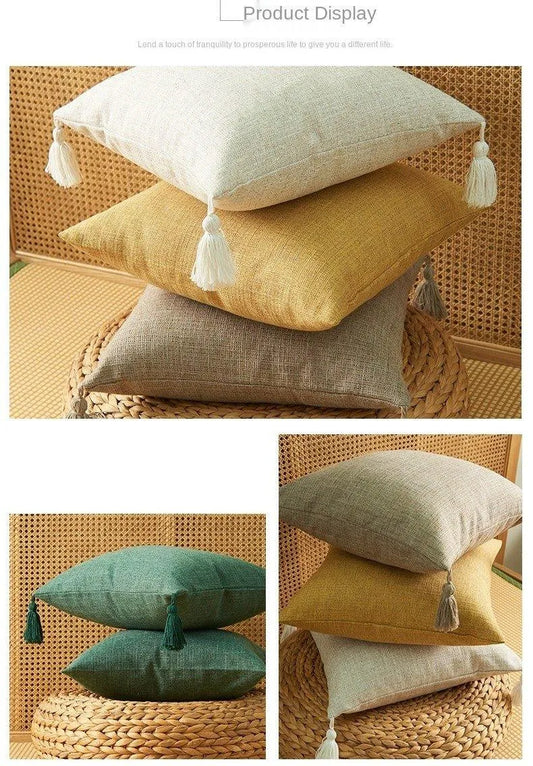 Minimal Linen Cushion Cover with Tassels - Besontique Home