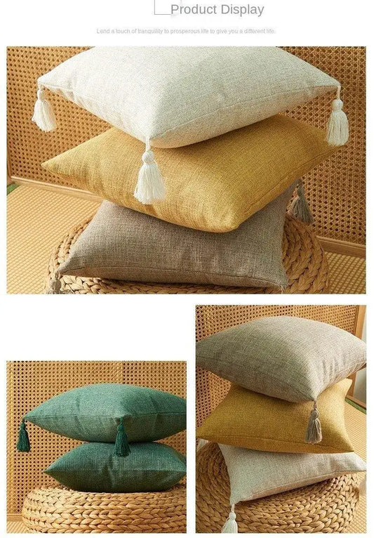 Minimal Linen Cushion Cover with Tassels - Besontique Home