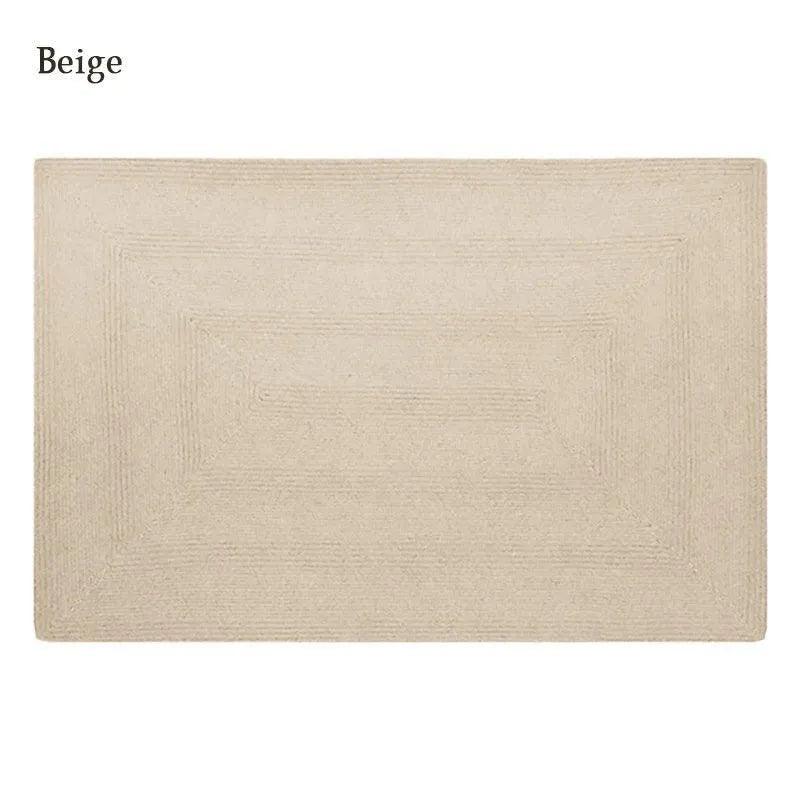 Minimal Natural Wool Rectangular Carpet │ Hand Woven Living Room Bedroom Rug - Besontique Home