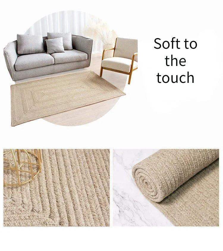 Minimal Natural Wool Rectangular Carpet │ Hand Woven Living Room Bedroom Rug - Besontique Home