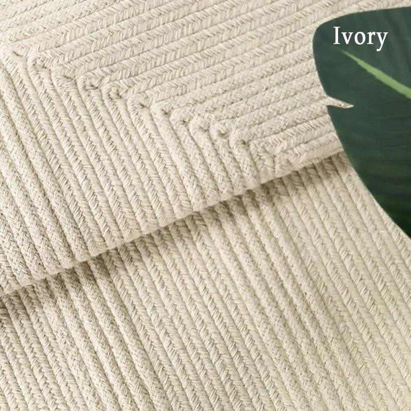 Minimal Natural Wool Rectangular Carpet │ Hand Woven Living Room Bedroom Rug - Besontique Home