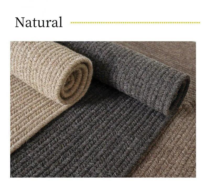 Minimal Natural Wool Rectangular Carpet │ Hand Woven Living Room Bedroom Rug - Besontique Home