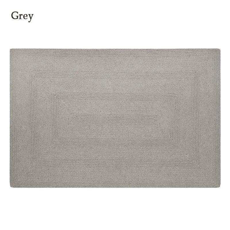 Minimal Natural Wool Rectangular Carpet │ Hand Woven Living Room Bedroom Rug - Besontique Home
