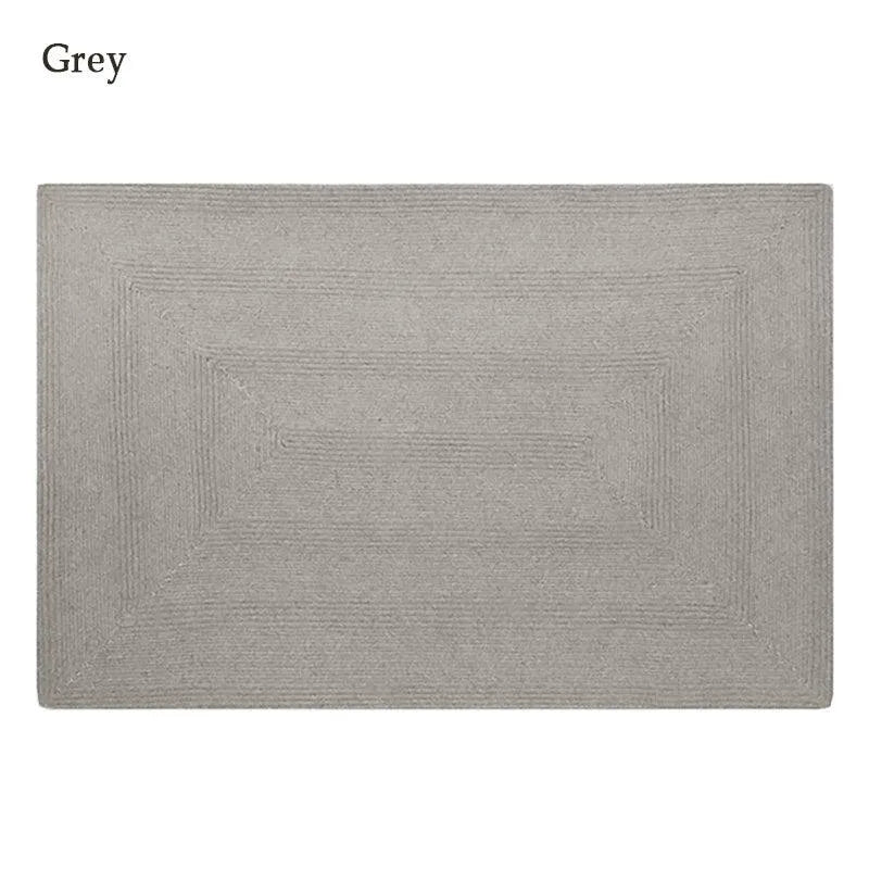 Minimal Natural Wool Rectangular Carpet │ Hand Woven Living Room Bedroom Rug - Besontique Home