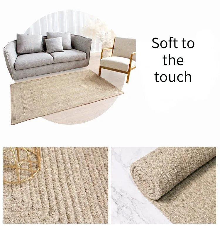 Minimal Natural Wool Rectangular Carpet │ Hand Woven Living Room Bedroom Rug - Besontique Home