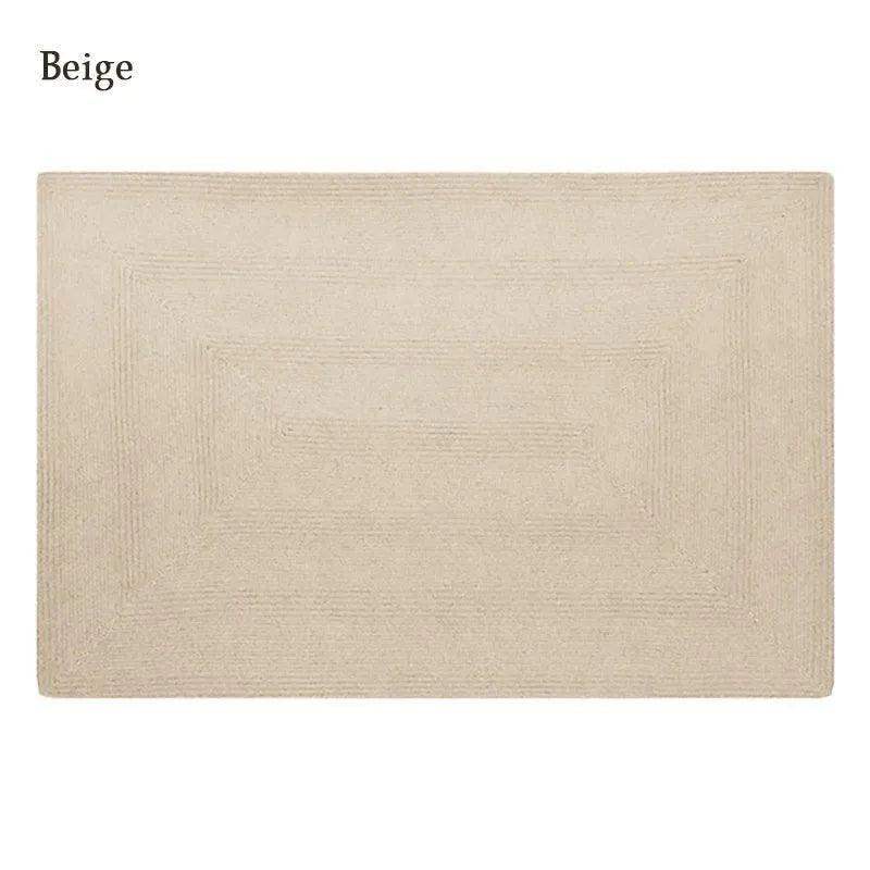 Minimal Natural Wool Rectangular Carpet │ Hand Woven Living Room Bedroom Rug - Besontique Home