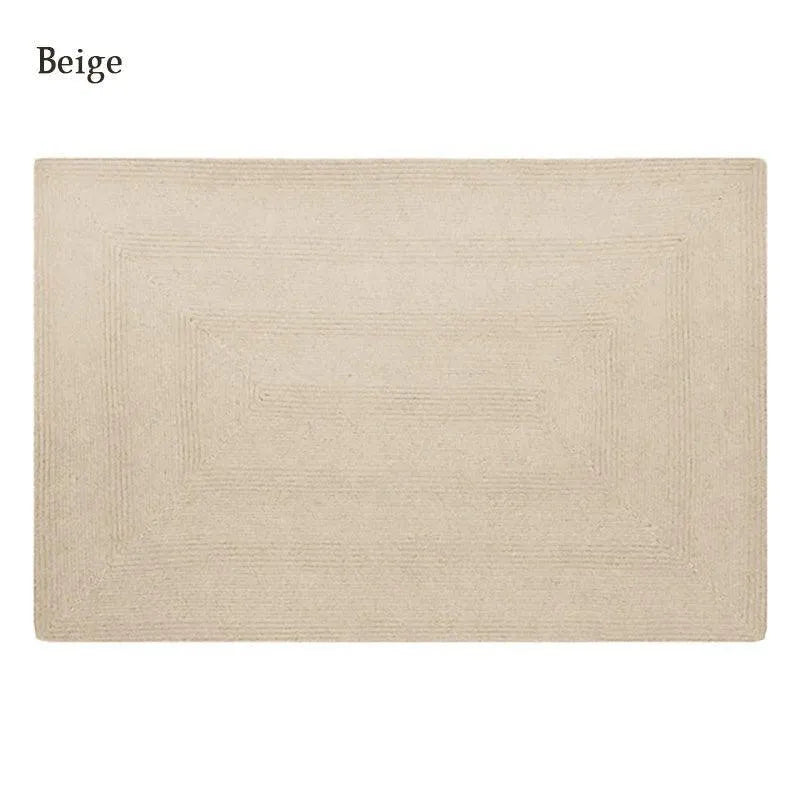 Minimal Natural Wool Rectangular Carpet │ Hand Woven Living Room Bedroom Rug - Besontique Home
