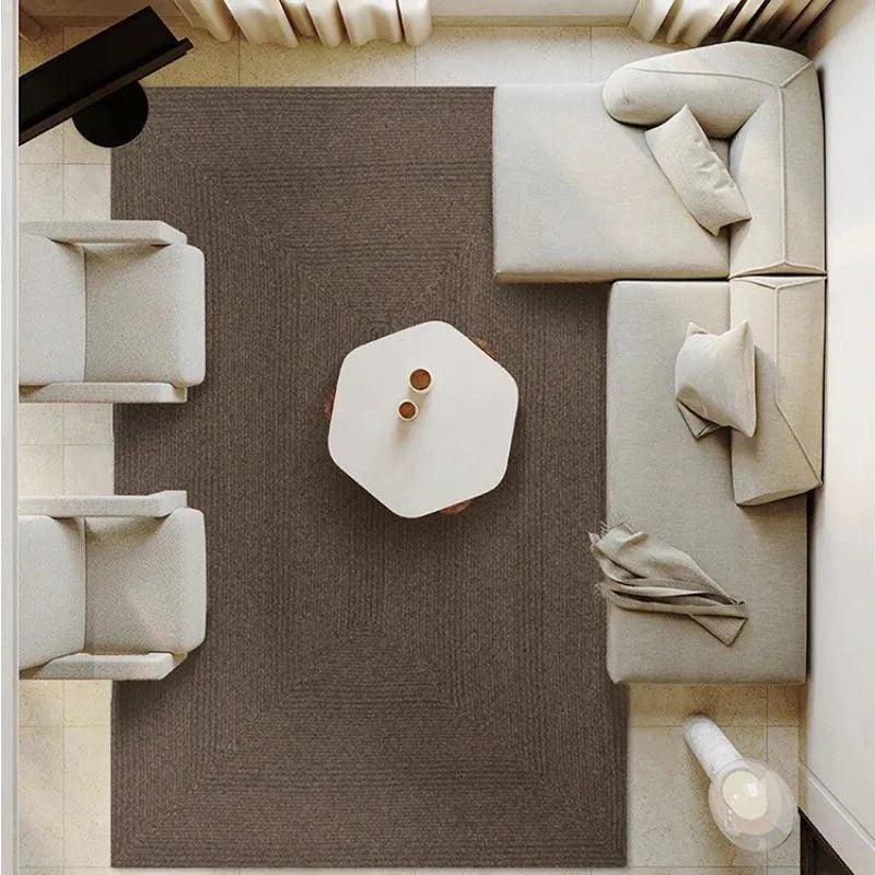 Minimal Natural Wool Rectangular Carpet │ Hand Woven Living Room Bedroom Rug - Besontique Home