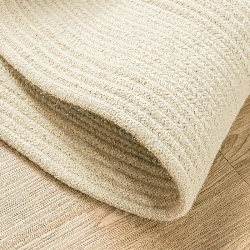 Minimal Natural Wool Round Carpet │ Hand Woven Living Room Bedroom Rug - Besontique Home