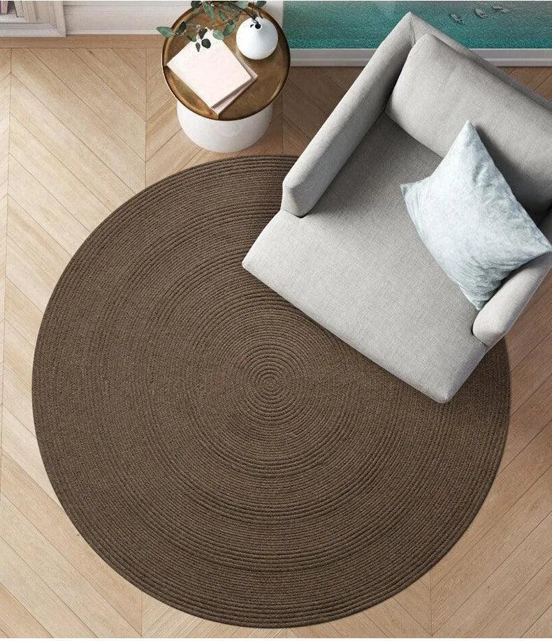 Minimal Natural Wool Round Carpet │ Hand Woven Living Room Bedroom Rug - Besontique Home