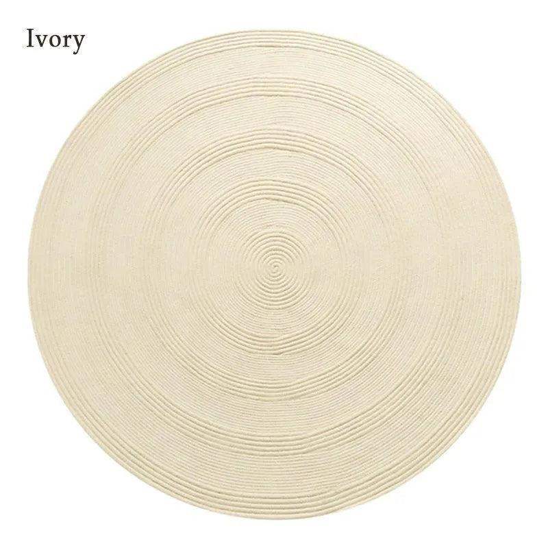 Minimal Natural Wool Round Carpet │ Hand Woven Living Room Bedroom Rug - Besontique Home