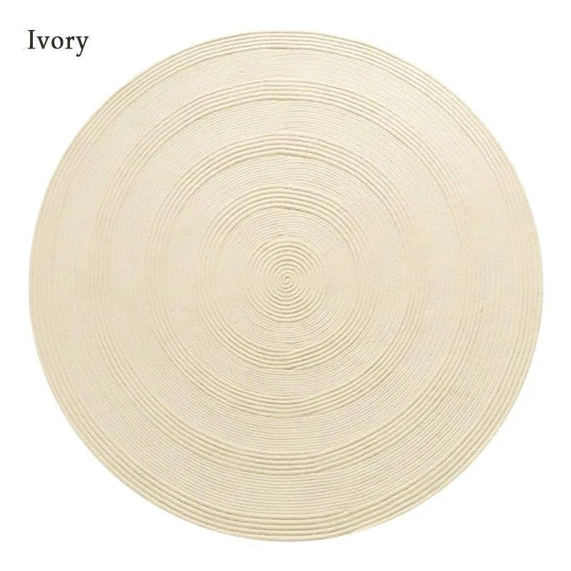 Minimal Natural Wool Round Carpet │ Hand Woven Living Room Bedroom Rug - Besontique Home