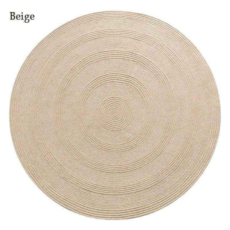 Minimal Natural Wool Round Carpet │ Hand Woven Living Room Bedroom Rug - Besontique Home