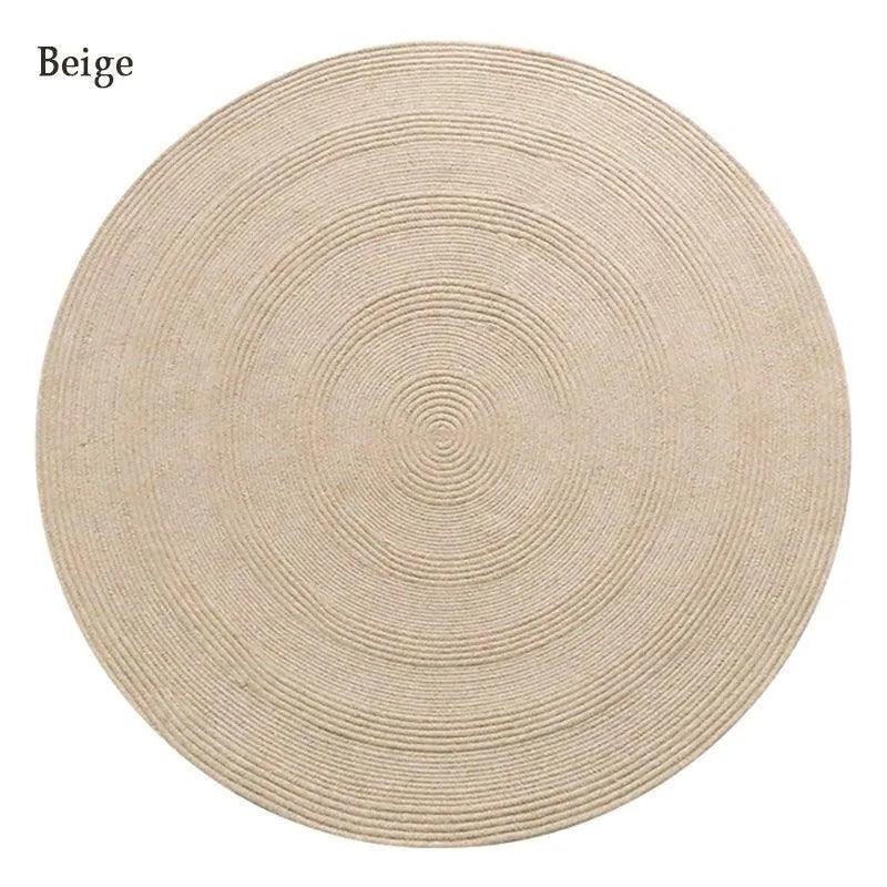 Minimal Natural Wool Round Carpet │ Hand Woven Living Room Bedroom Rug - Besontique Home