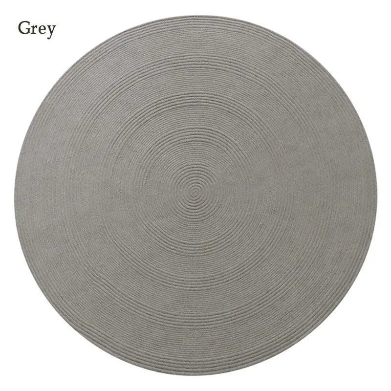 Minimal Natural Wool Round Carpet │ Hand Woven Living Room Bedroom Rug - Besontique Home