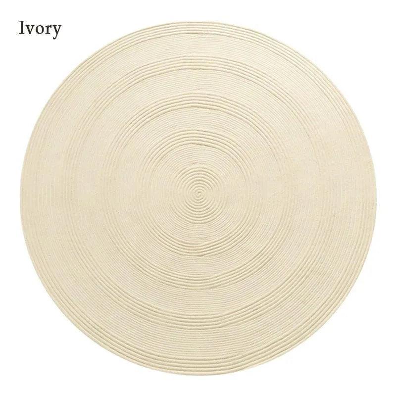 Minimal Natural Wool Round Carpet │ Hand Woven Living Room Bedroom Rug - Besontique Home