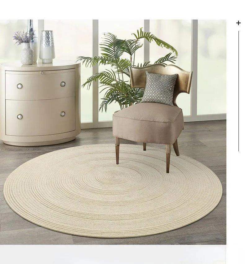 Minimal Natural Wool Round Carpet │ Hand Woven Living Room Bedroom Rug - Besontique Home