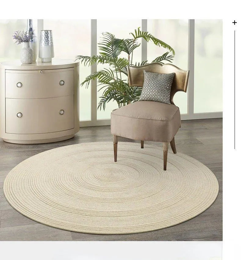 Minimal Natural Wool Round Carpet │ Hand Woven Living Room Bedroom Rug - Besontique Home
