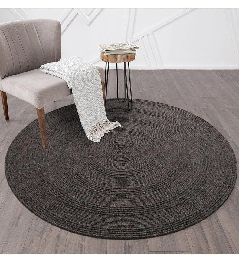 Minimal Natural Wool Round Carpet │ Hand Woven Living Room Bedroom Rug - Besontique Home