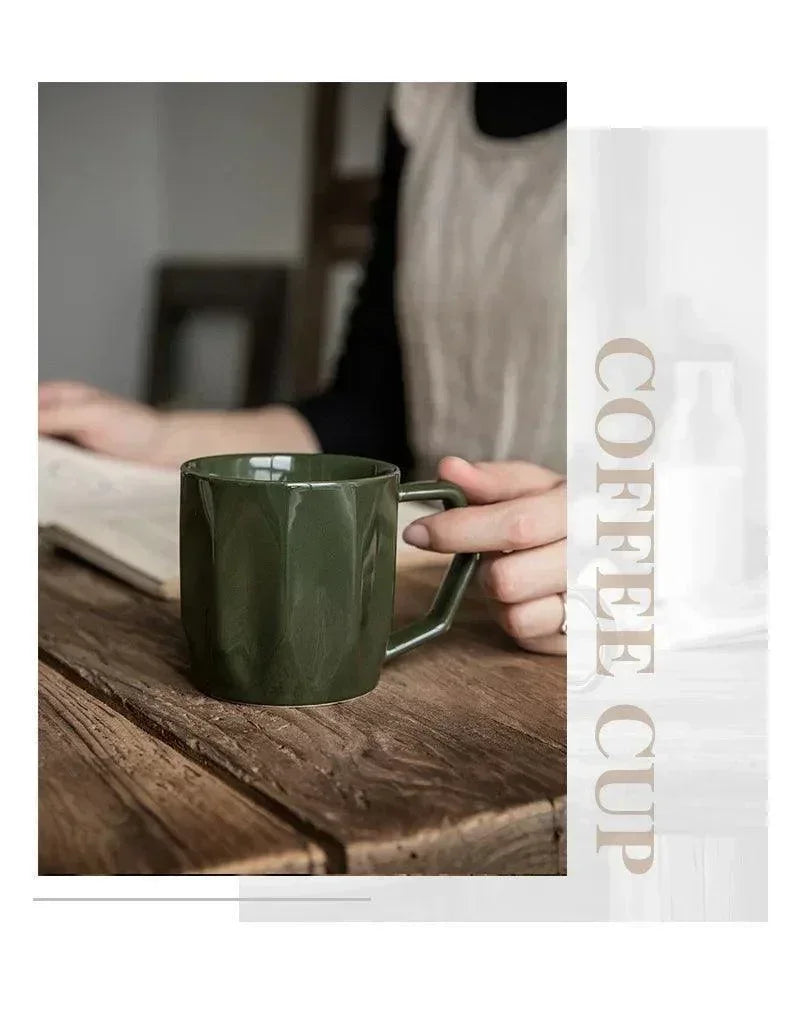 Minimal Retro Mug Cup with Anti-scald Handle │ Modern Simple Design Ceramic Kitchenware - Besontique Home