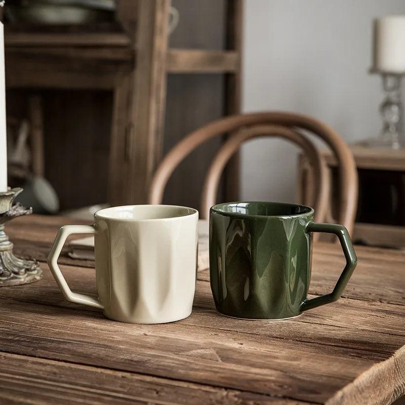Minimal Retro Mug Cup with Anti-scald Handle │ Modern Simple Design Ceramic Kitchenware - Besontique Home