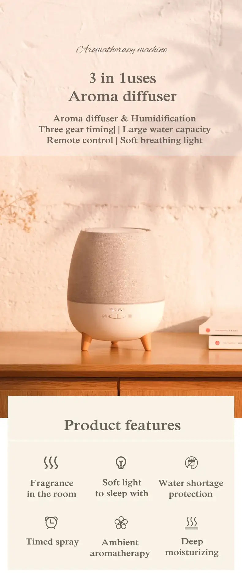 minimal-style-aroma-essential-oil-humidifier-modern-boho-ultrasonic-aromatherapy-diffuser-with-remote-control-besontique-home-76287 - Besontique Home