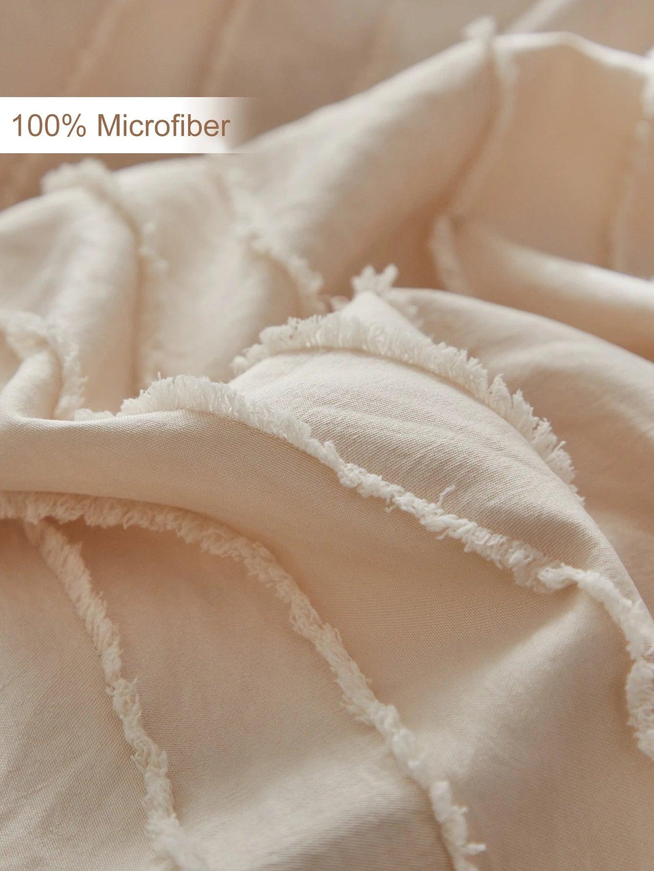 Minimal Whtie Beige Soft Tufted Bedding Set │ Modern Stripe Tuft Design Bed Duvet cover Pillow case - Besontique Home