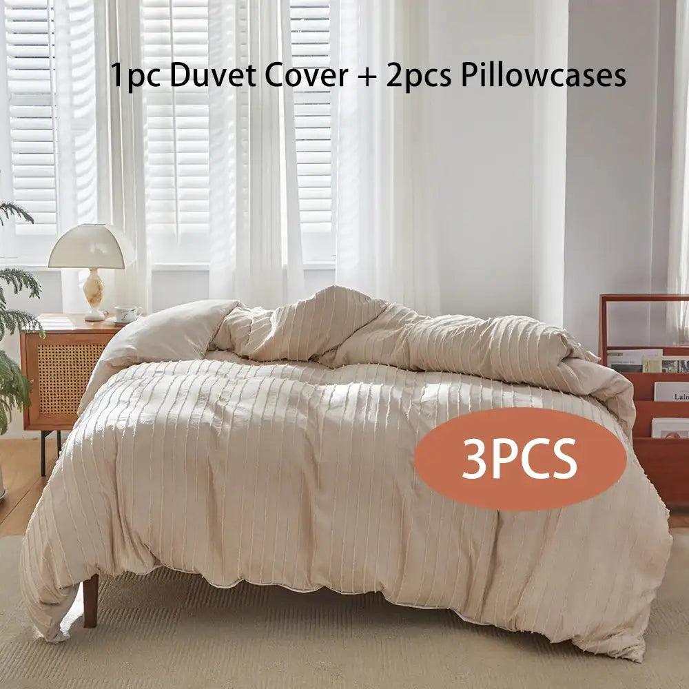 minimal-whtie-beige-soft-tufted-bedding-set-modern-stripe-tuft-design-bed-duvet-cover-pillow-case-besontique-home-76102 - Besontique Home