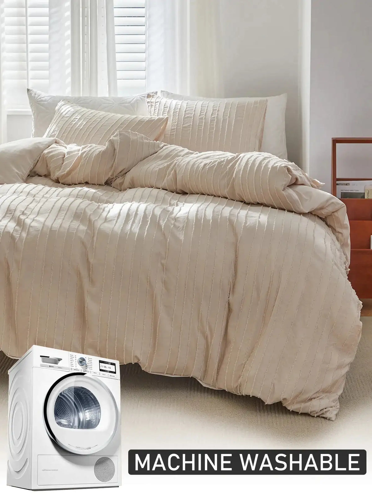 minimal-whtie-beige-soft-tufted-bedding-set-modern-stripe-tuft-design-bed-duvet-cover-pillow-case-besontique-home-90638 - Besontique Home