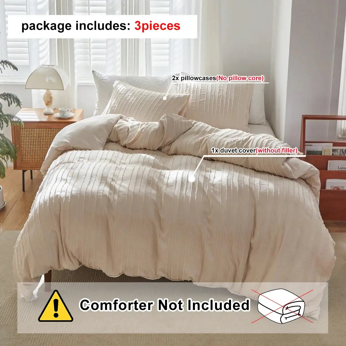 minimal-whtie-beige-soft-tufted-bedding-set-modern-stripe-tuft-design-bed-duvet-cover-pillow-case-besontique-home-90906 - Besontique Home