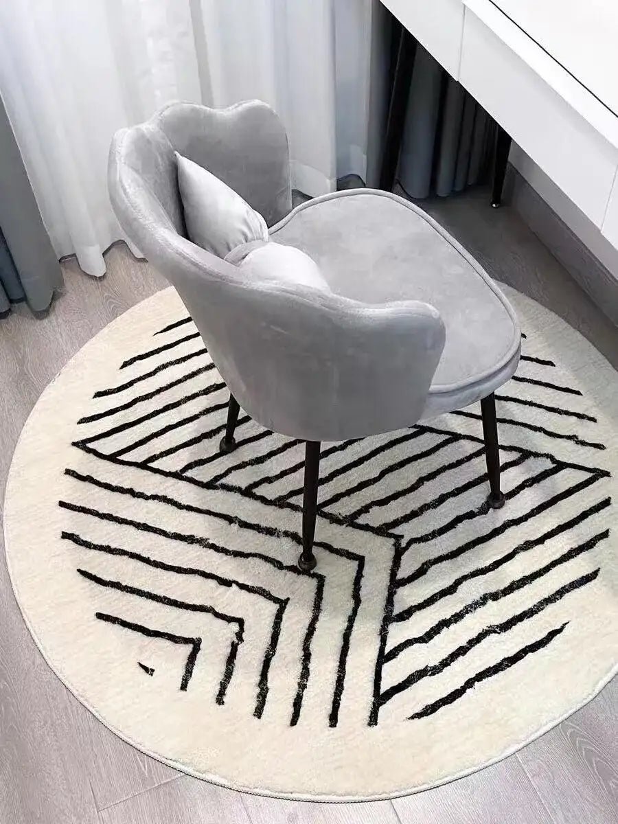 minimalist-geometric-black-line-pattern-round-carpet-modern-home-large-area-plush-rugs-besontique-home-13166 - Besontique Home