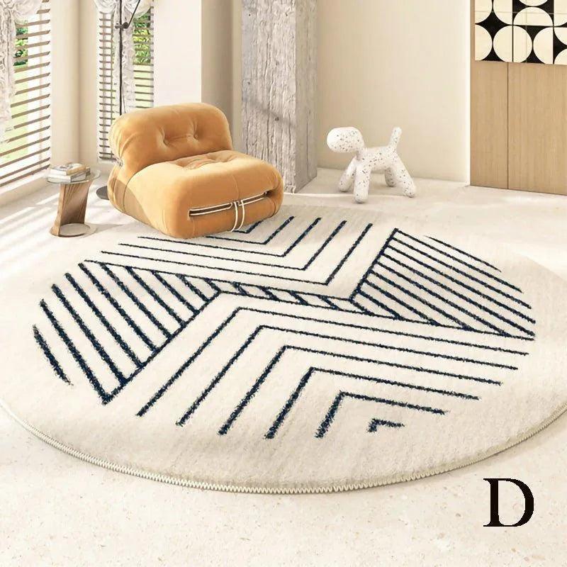 Minimalist Geometric Black Line Pattern Round Carpet │ Modern Home Large Area Plush Rugs - Besontique Home