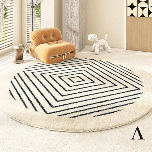 Minimalist Geometric Black Line Pattern Round Carpet │ Modern Home Large Area Plush Rugs - Besontique Home