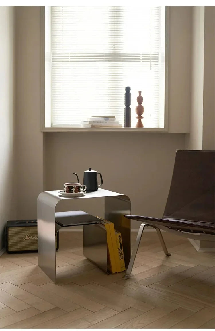 Minimalist Stainless Steel Coffee Living Room Table │ Japandi Modern Bedside End Table Furniture - Besontique Home